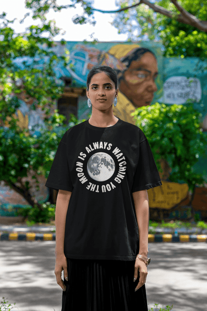 Premium Oversized French Terry Cotton Coldplay Concert T-Shirt – "The Moon is Always Watching You" Design - YORD