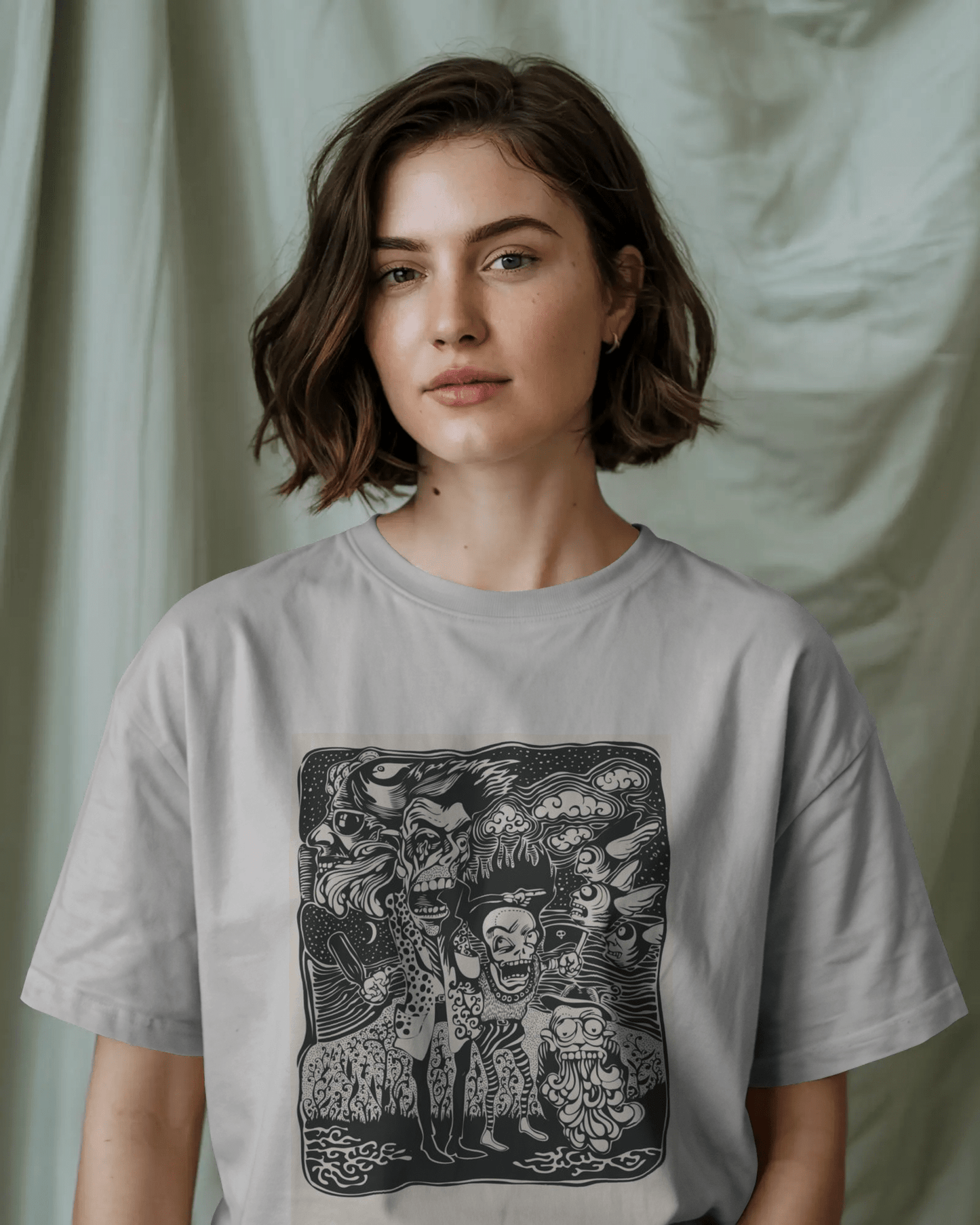 Premium Oversized Horror Ghoul Squad Graphic T-Shirt - YORD