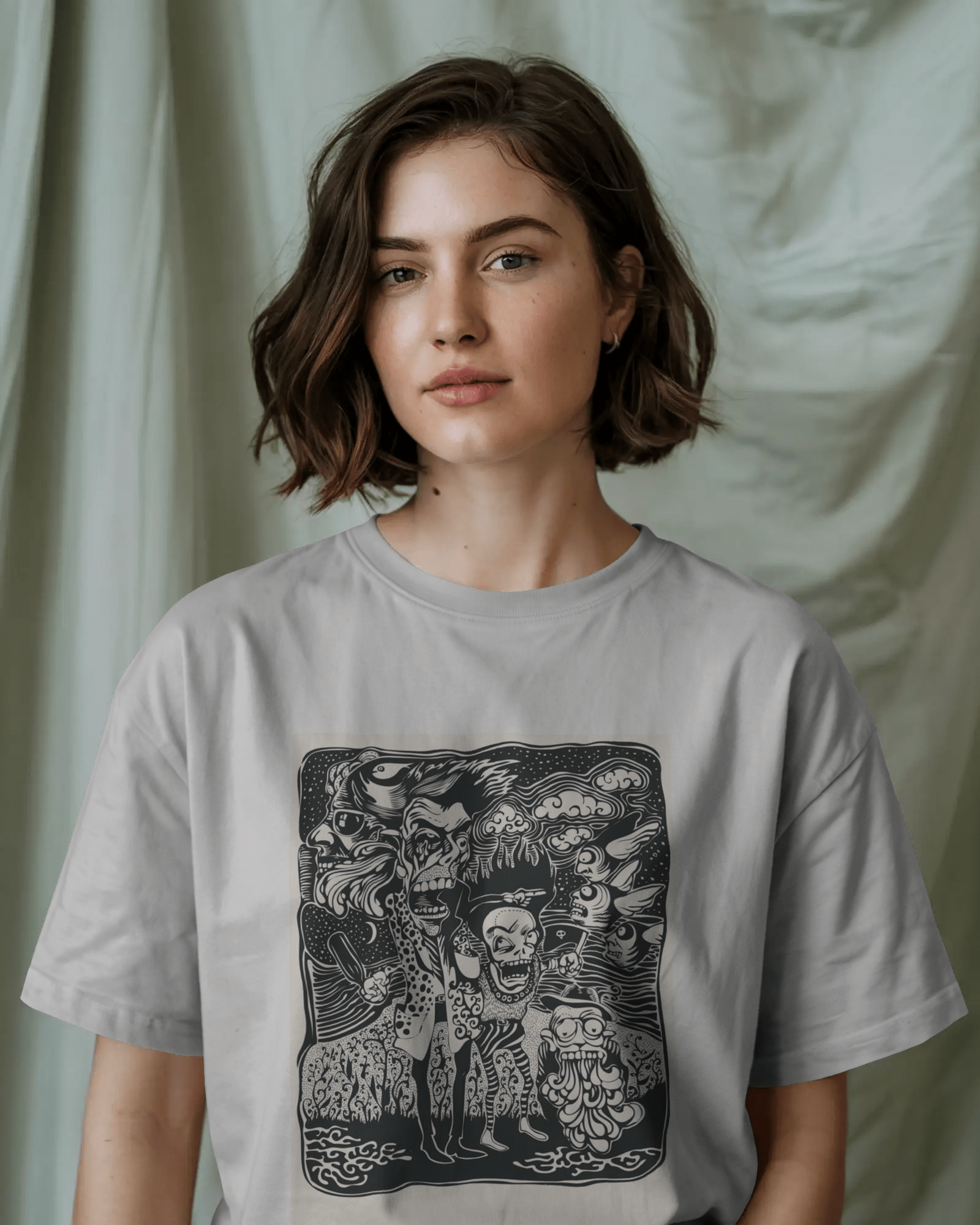 Premium Oversized Horror Ghoul Squad Graphic T-Shirt - YORD