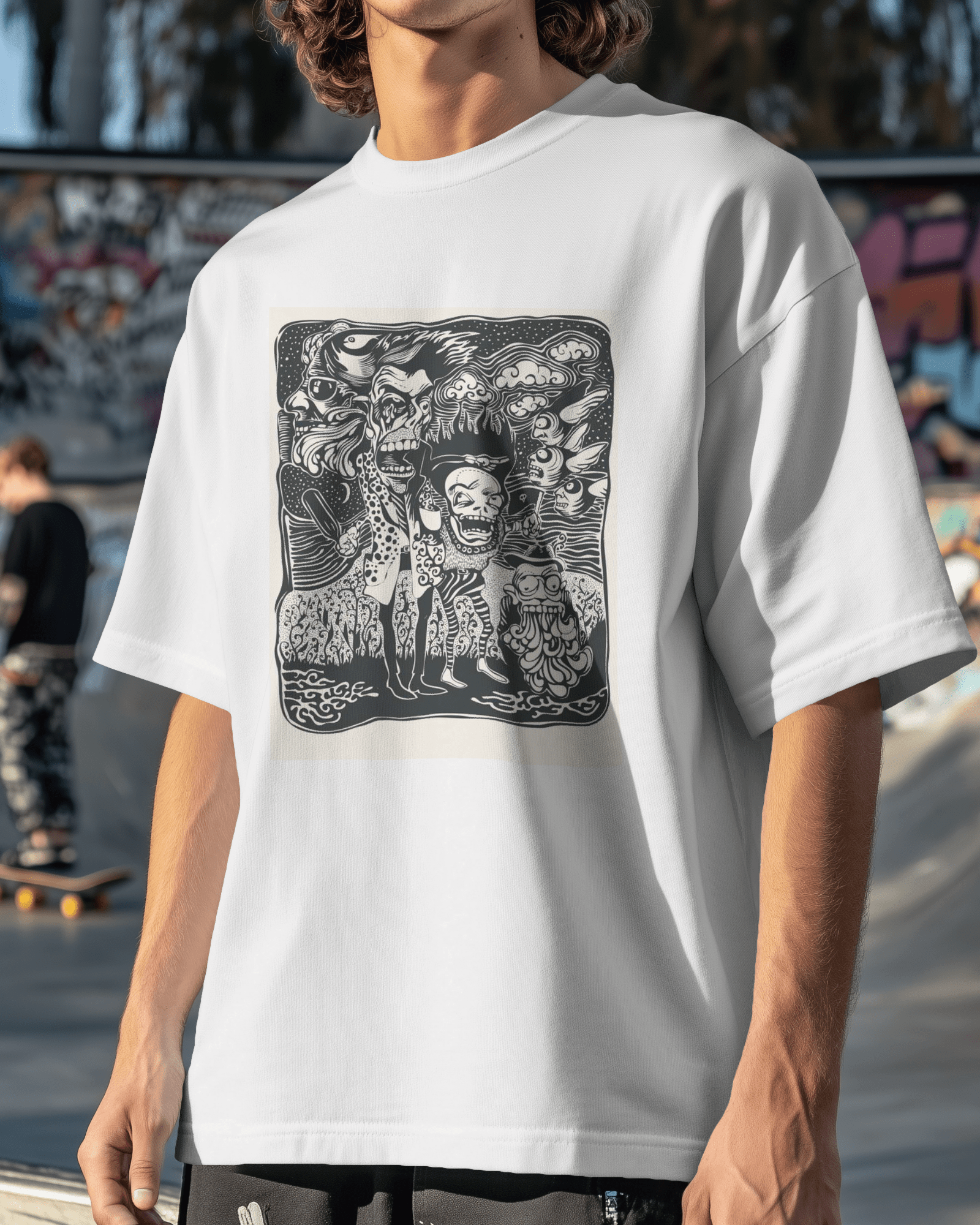 Premium Oversized Horror Ghoul Squad Graphic T-Shirt - YORD
