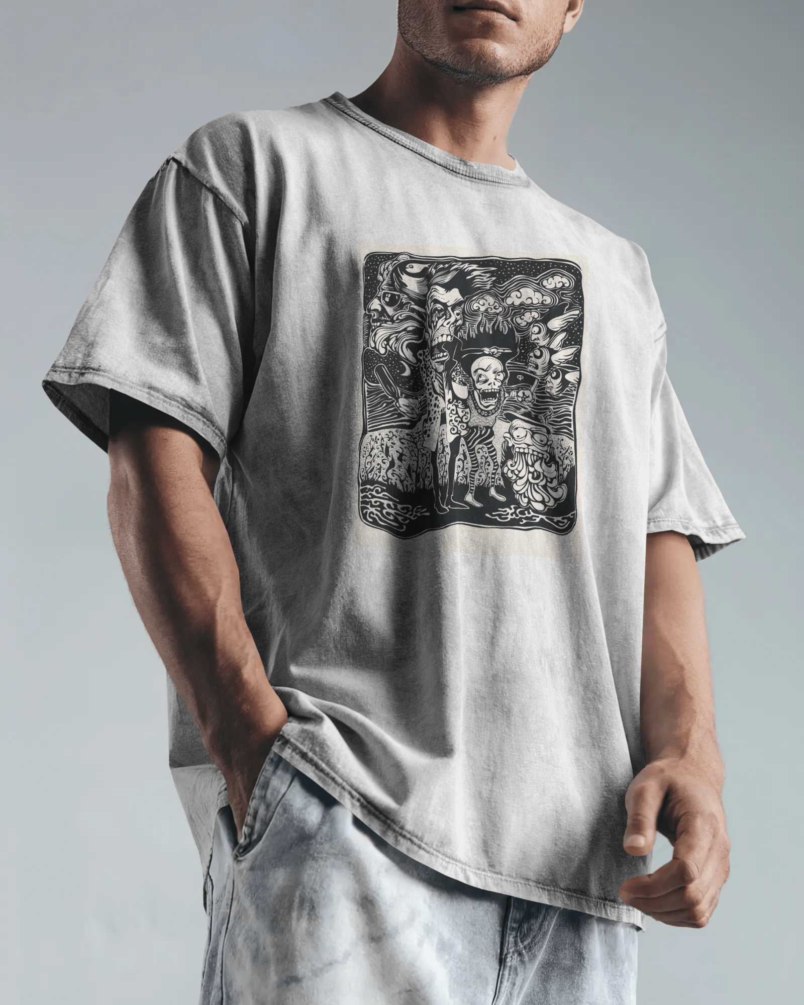 Premium Oversized Horror Ghoul Squad Graphic T-Shirt - YORD