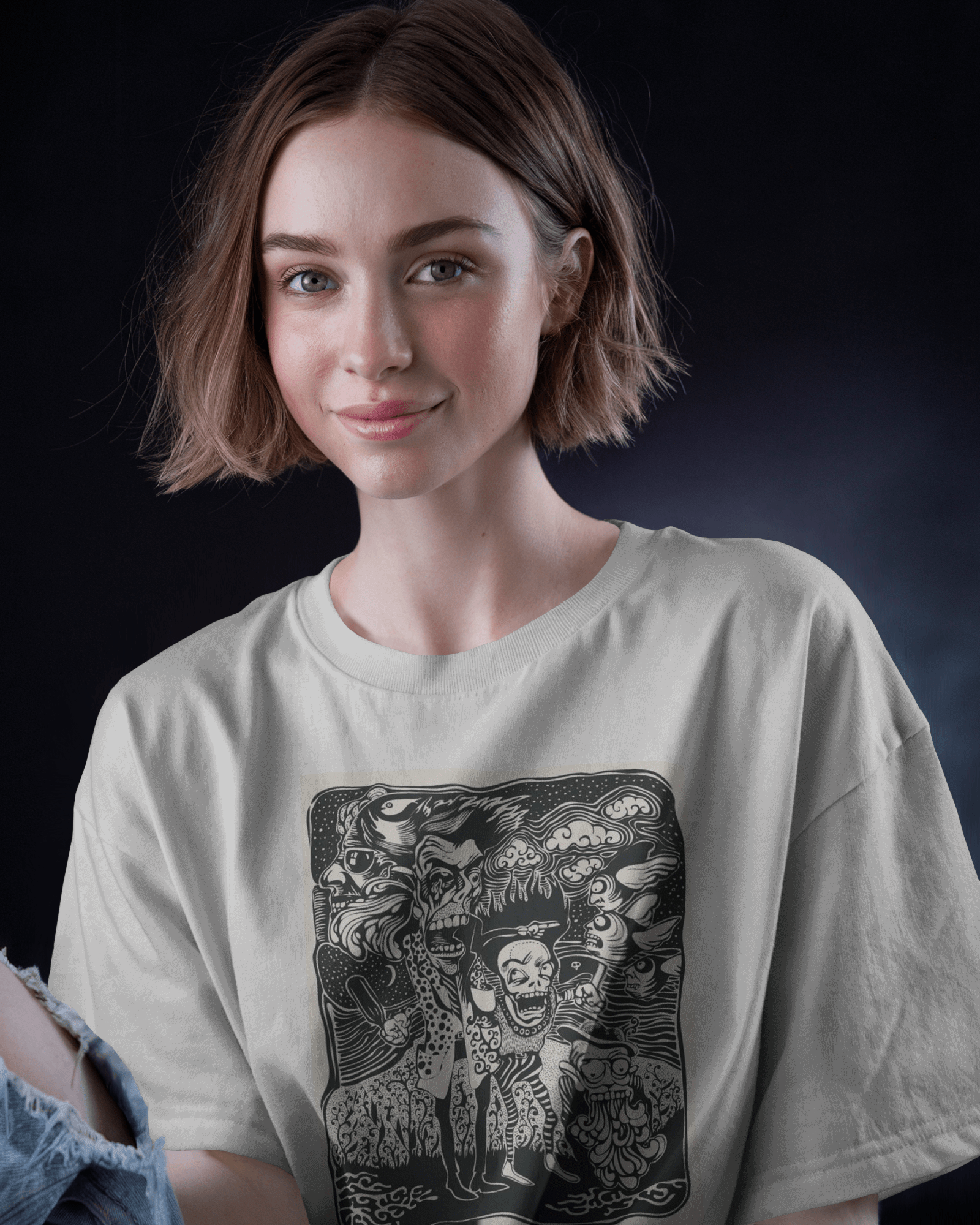 Premium Oversized Horror Ghoul Squad Graphic T-Shirt - YORD