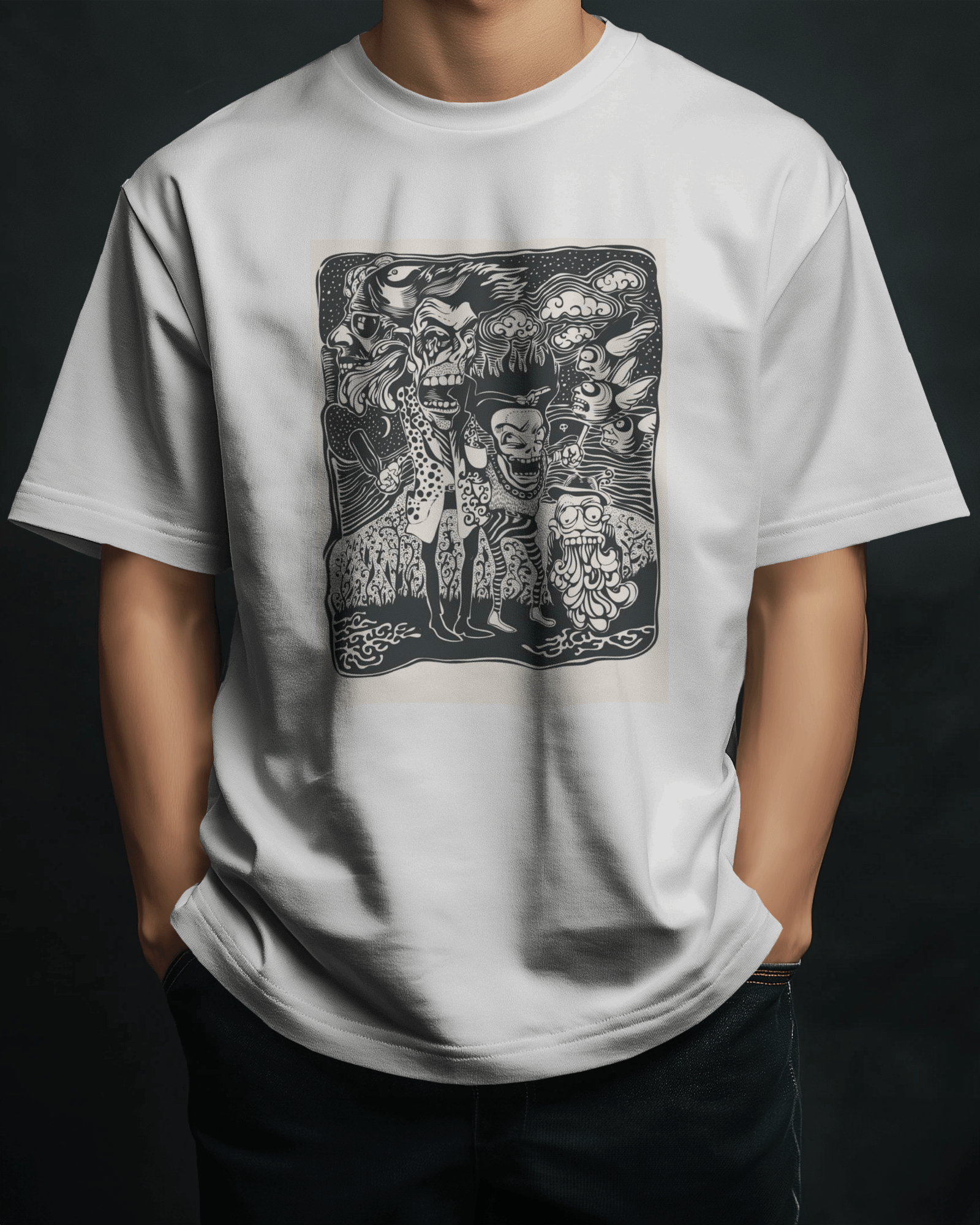 Premium Oversized Horror Ghoul Squad Graphic T-Shirt - YORD