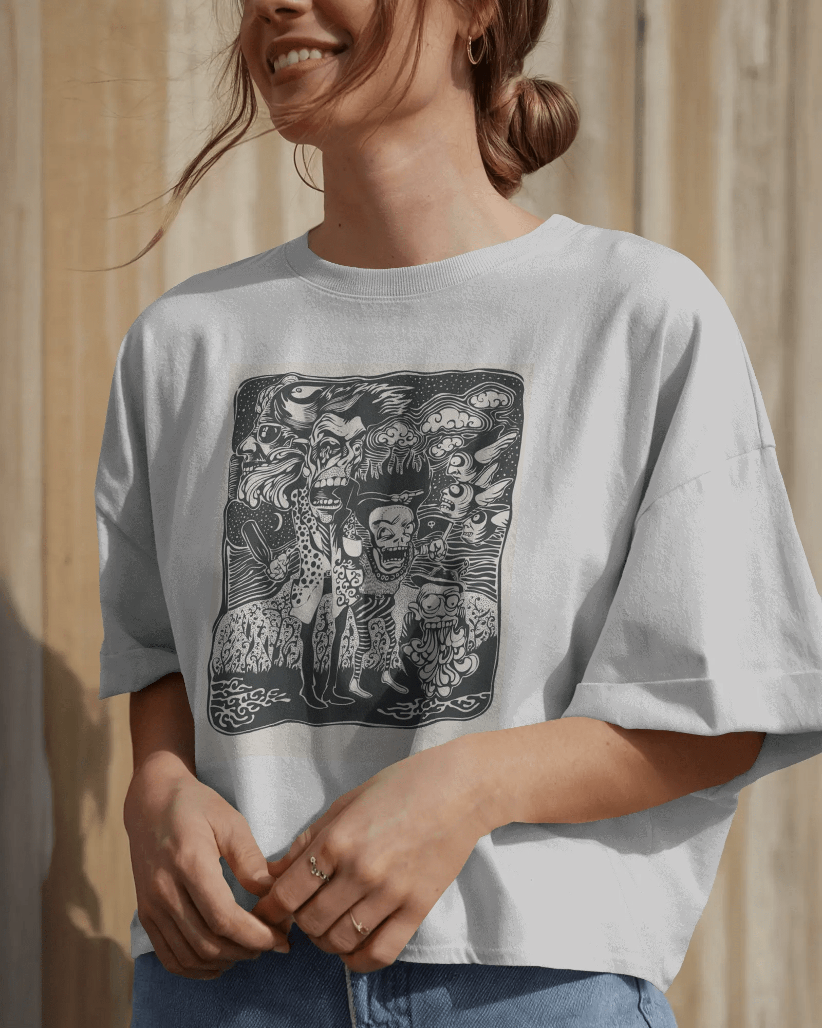Premium Oversized Horror Ghoul Squad Graphic T-Shirt - YORD