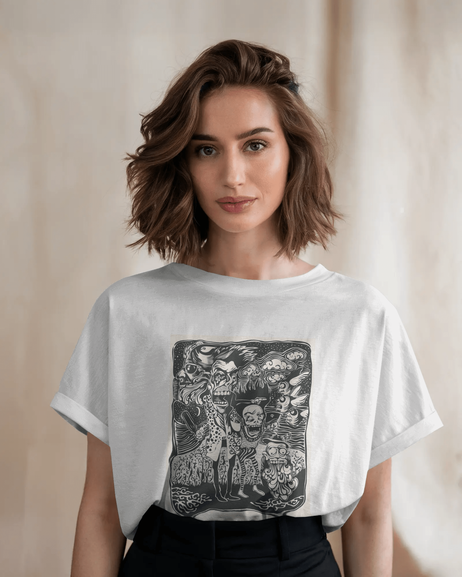 Premium Oversized Horror Ghoul Squad Graphic T-Shirt - YORD