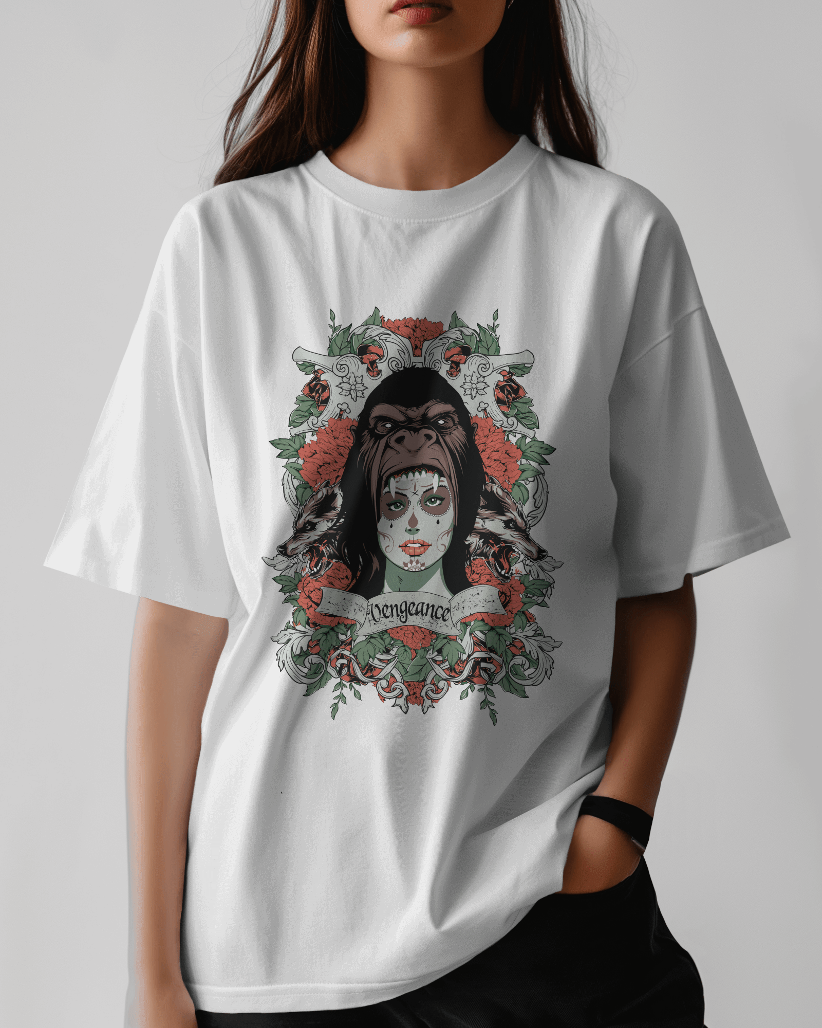Premium Oversized 'Vengeance' Gothic Art T-Shirt - YORD