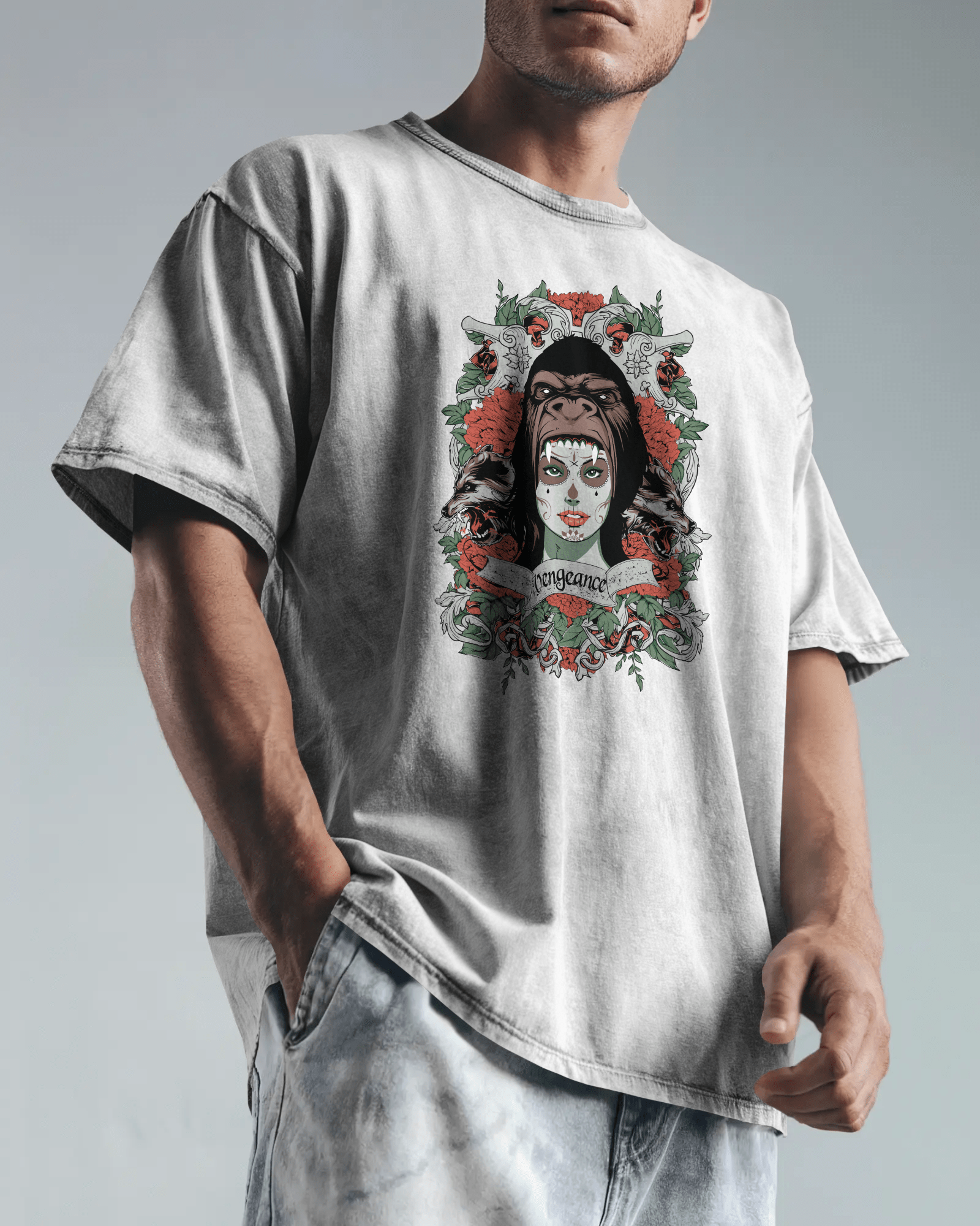 Premium Oversized 'Vengeance' Gothic Art T-Shirt - YORD