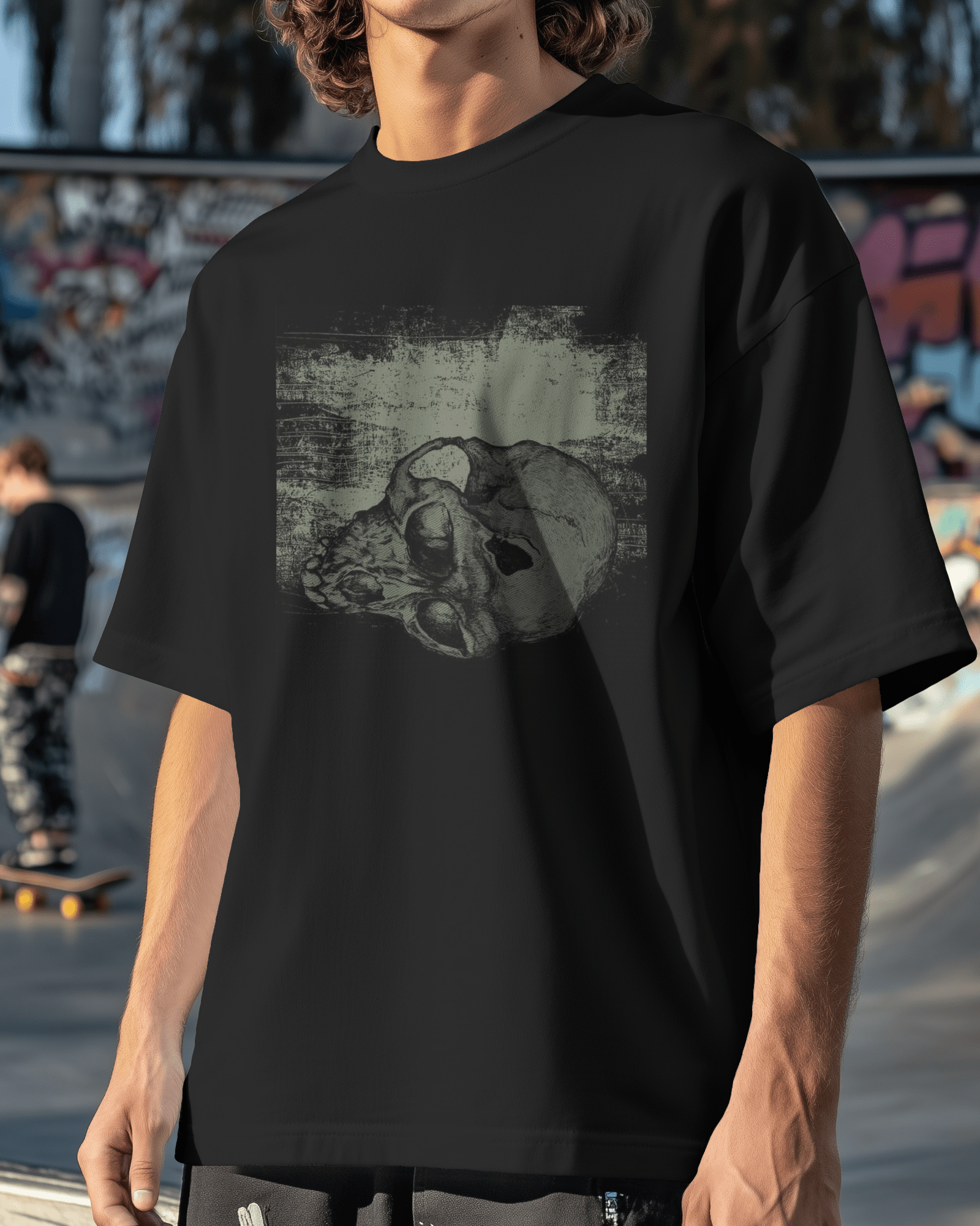 Premium Skull Distressed Graphic Oversized T-shirt - YORD