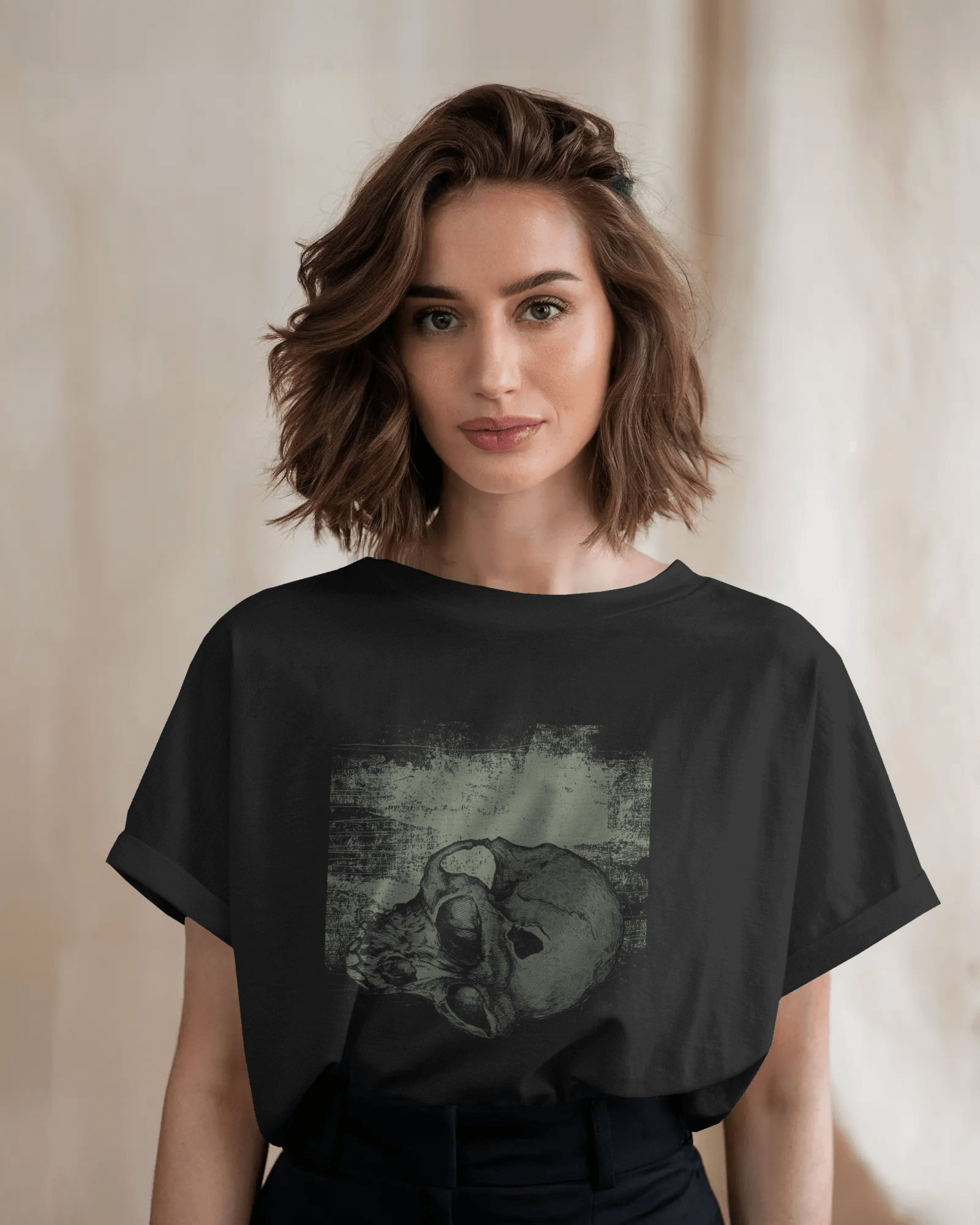 Premium Skull Distressed Graphic Oversized T-shirt - YORD