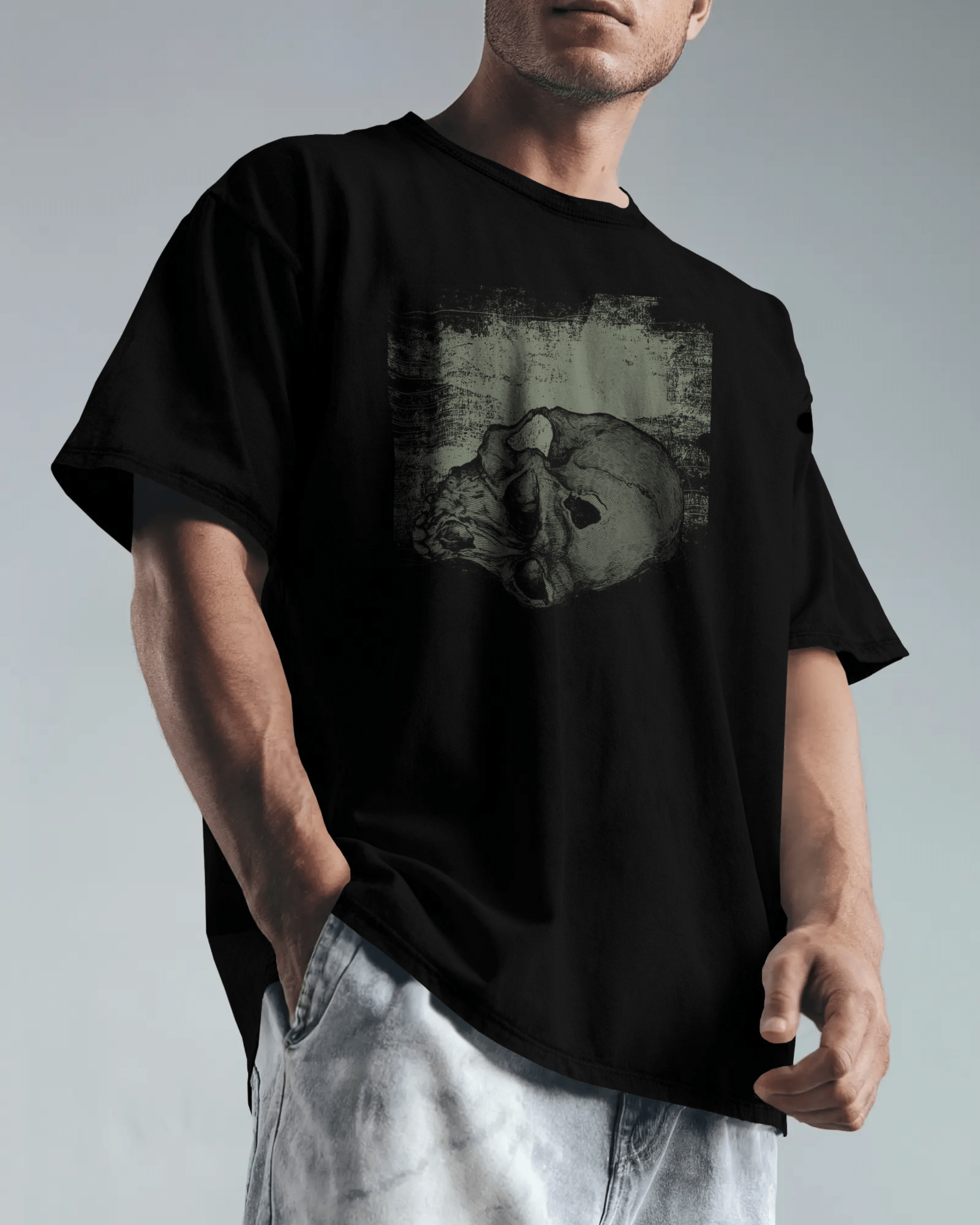 Premium Skull Distressed Graphic Oversized T-shirt - YORD