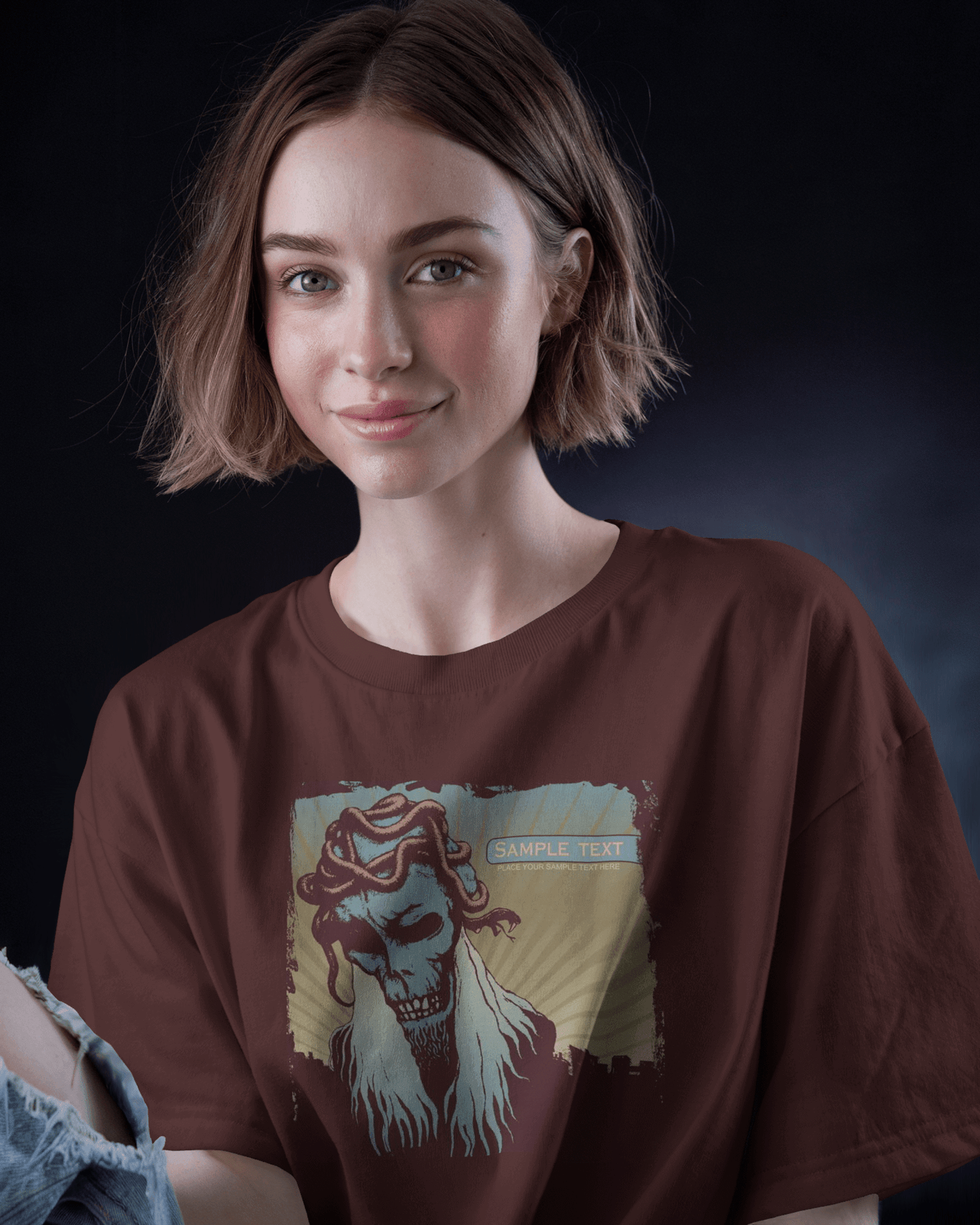 Premium Skull Serpent Oversized Graphic T-shirt - Burgundy - YORD