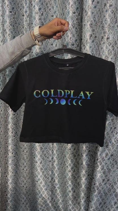 Coldplay Half Sleeves Crop Top - Rainbow Reflective