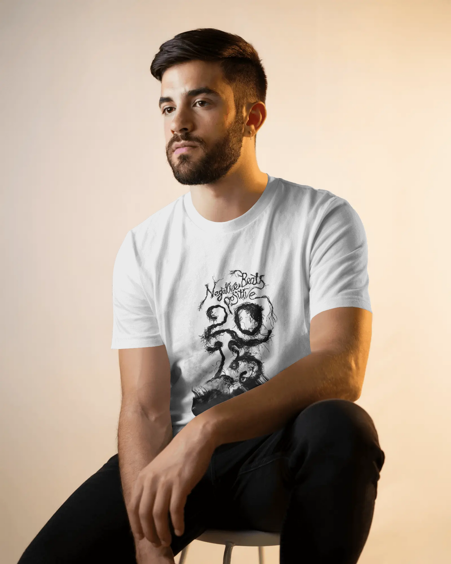 Premium Negative Beats Positive 2015 Skull Art Regular T-shirt