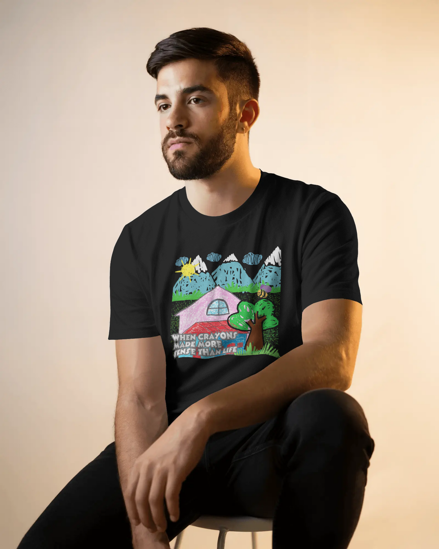 Premium Crayon Art Regular T-shirt - Childhood Nostalgia