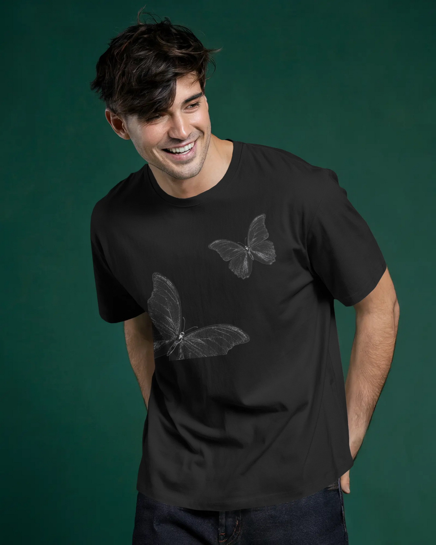 Premium Butterfly Sketch Oversized Black T-shirt