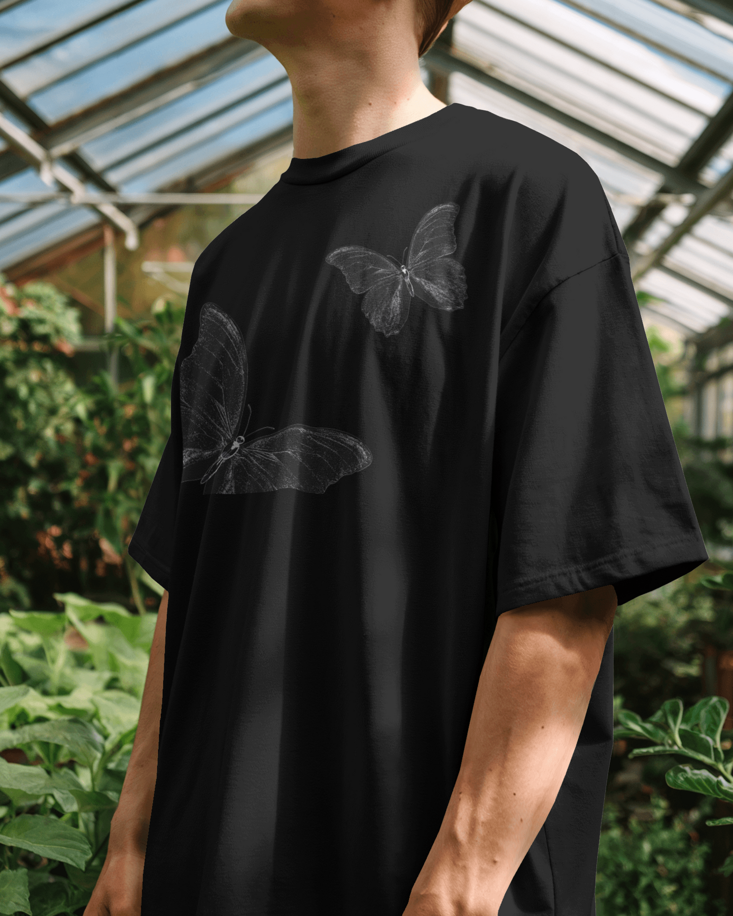 Premium Butterfly Sketch Oversized Black T-shirt