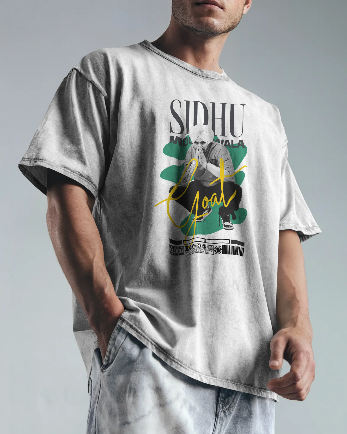 Premium Oversized SIDHU MOOSEWALA GOAT White T-shirt