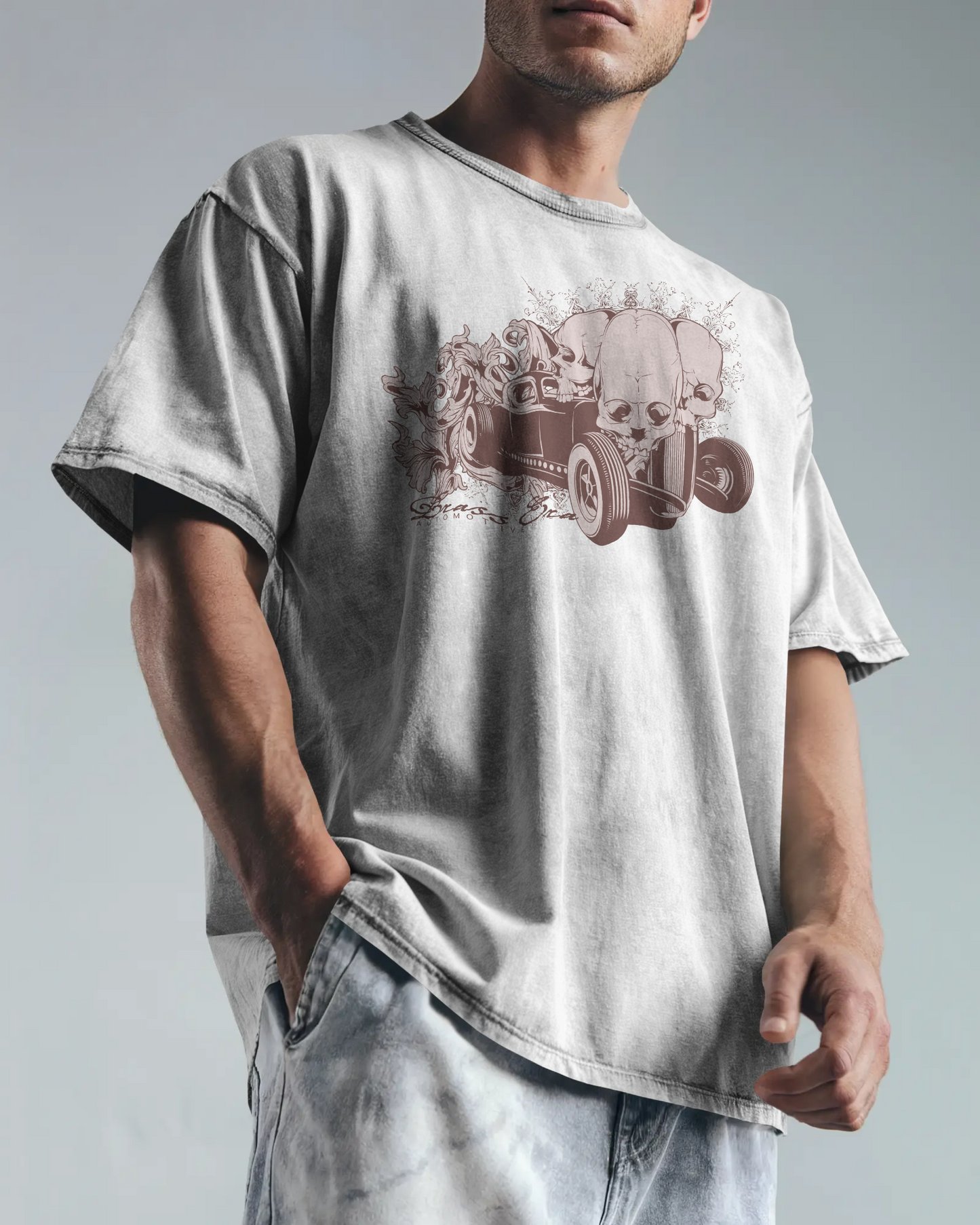 Premium Oversized Skull Hotrod Graphic T-shirt
