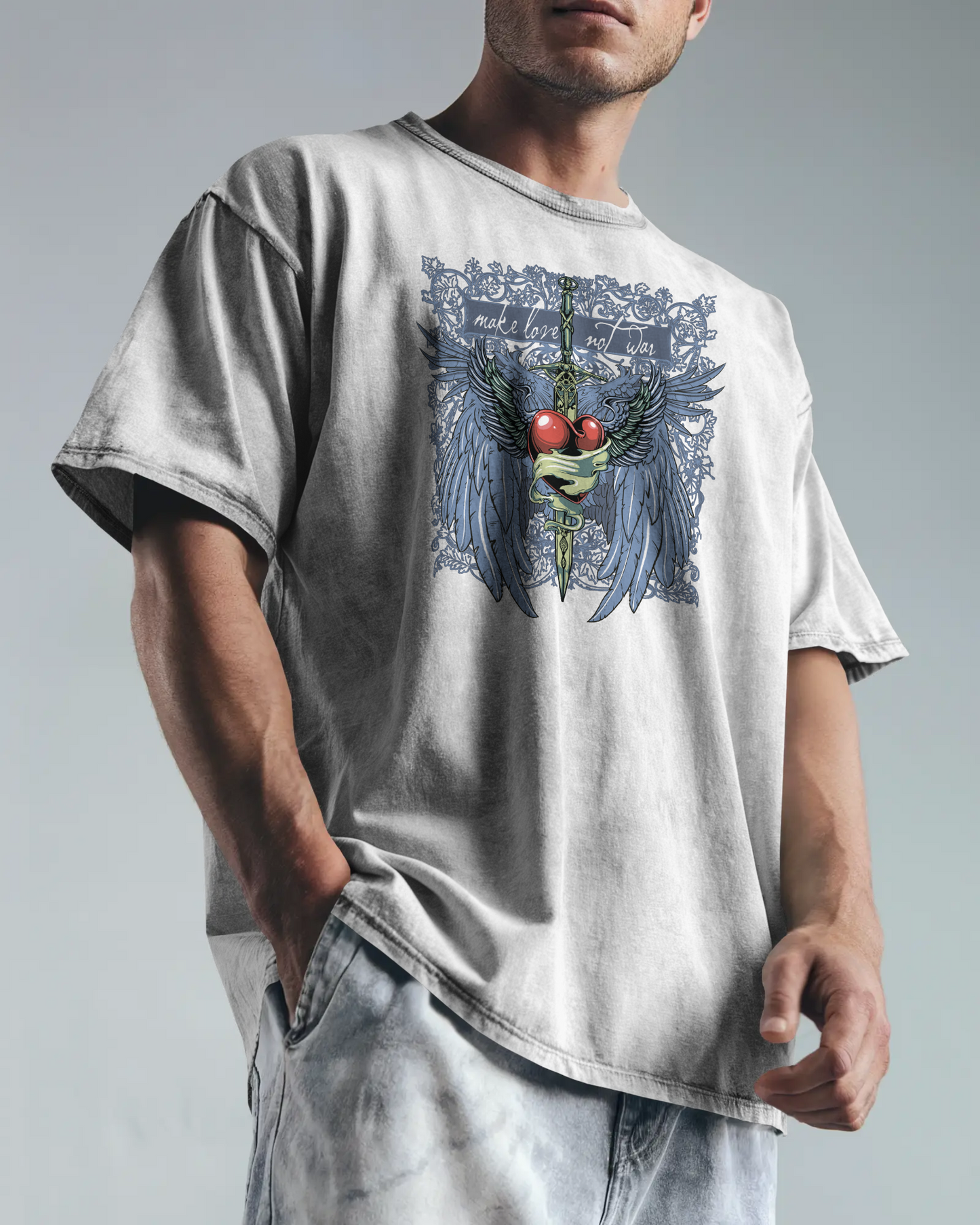 Premium Make Love Not War Wings Heart Oversized T-shirt