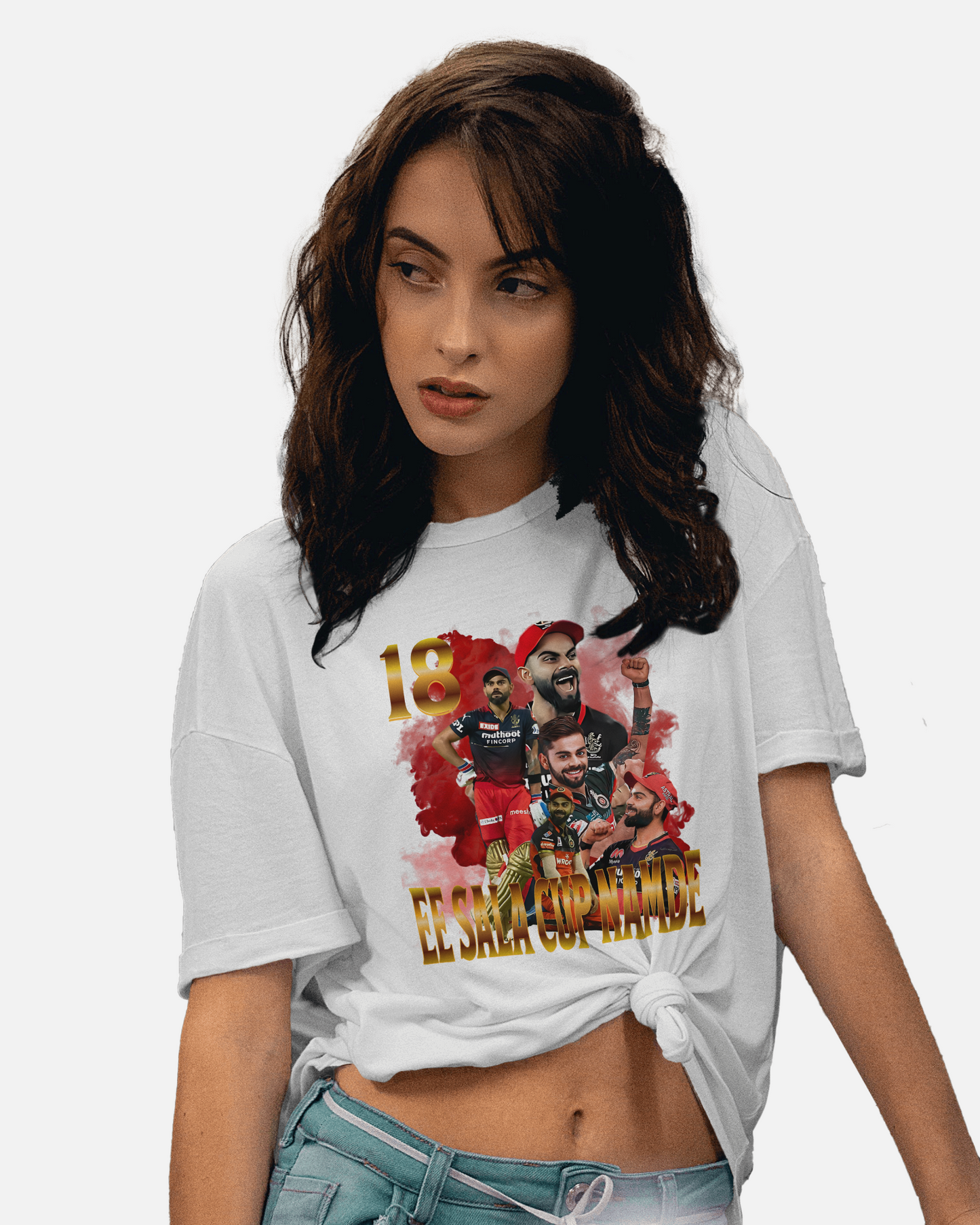 Premium RCB Cricket Fan 'Ee Sala Cup Namde' White T-shirt