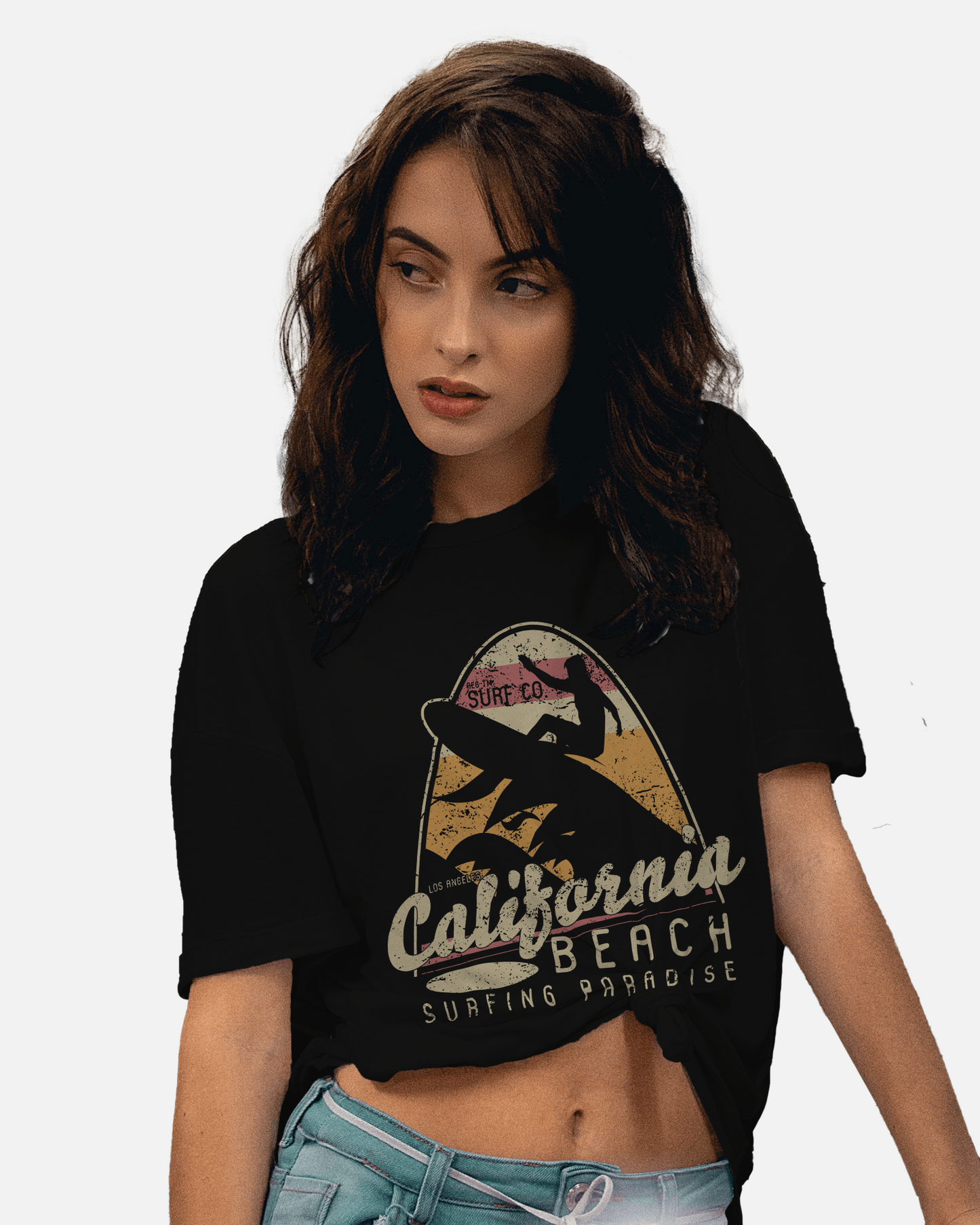 Premium California Beach Surfing Paradise Black T-shirt