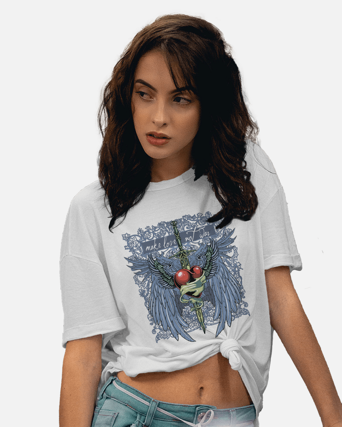 Premium Make Love Not War Wings Heart Graphic T-shirt
