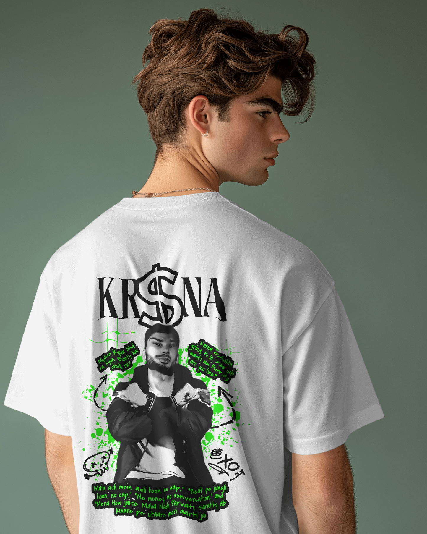 Premium Hand Printed KR$NA Oversized White T-shirt | Limited Edition